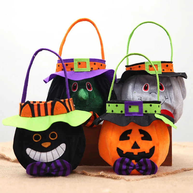 

Zerolife Happy Hallween Candy Bags Velvet Pumpkin Vampire Witch Simulation Printed Treat or Trick Kids Children Party Decor