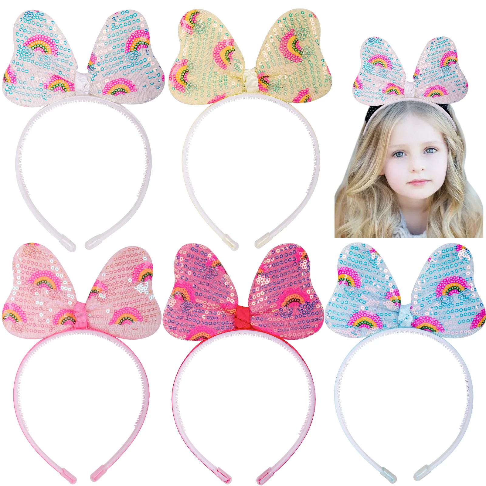 

Candygirl Children Cute Party Hair Bands Sequins Hairbands Girls Bow Headbands Kids Festival Play Hair Accessories طوق شعر بنات