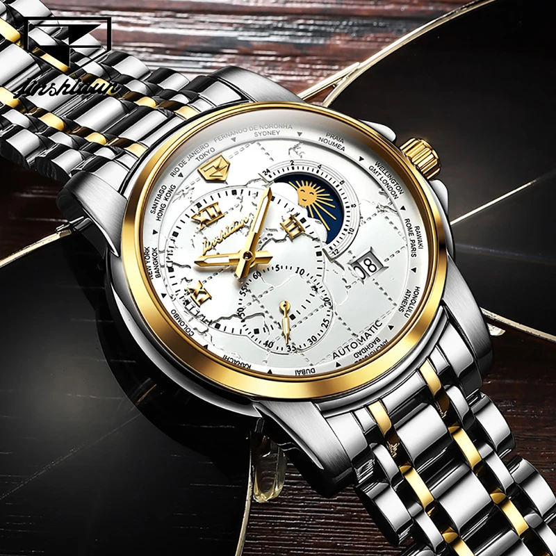 Часы JSDUN Мужские механические брендовые модные водонепроницаемые Роскошные