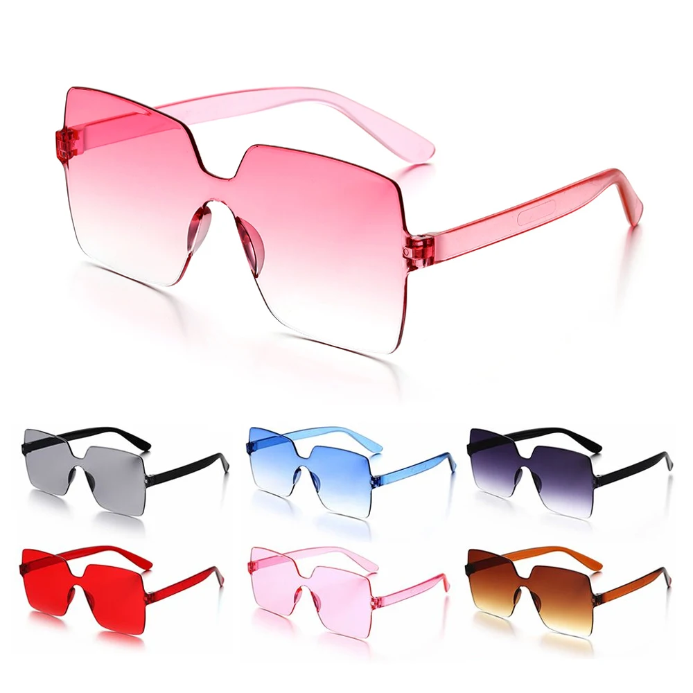 

2022 Vintage Pink Sunglasses for Women Rimless Square Sun Glasses Men Transparent Candy Color Eyewear Luxury Brand Designer