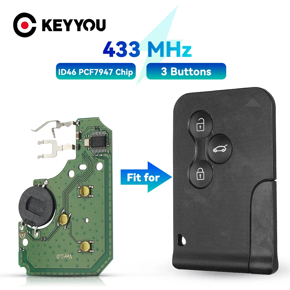 

KEYYOU для Renault Megane II Scenic II Grand Scenic 2003-2008 433 МГц PCF7947 чип ID46 3 кнопки PCB ультразвуковая смарт-карта
