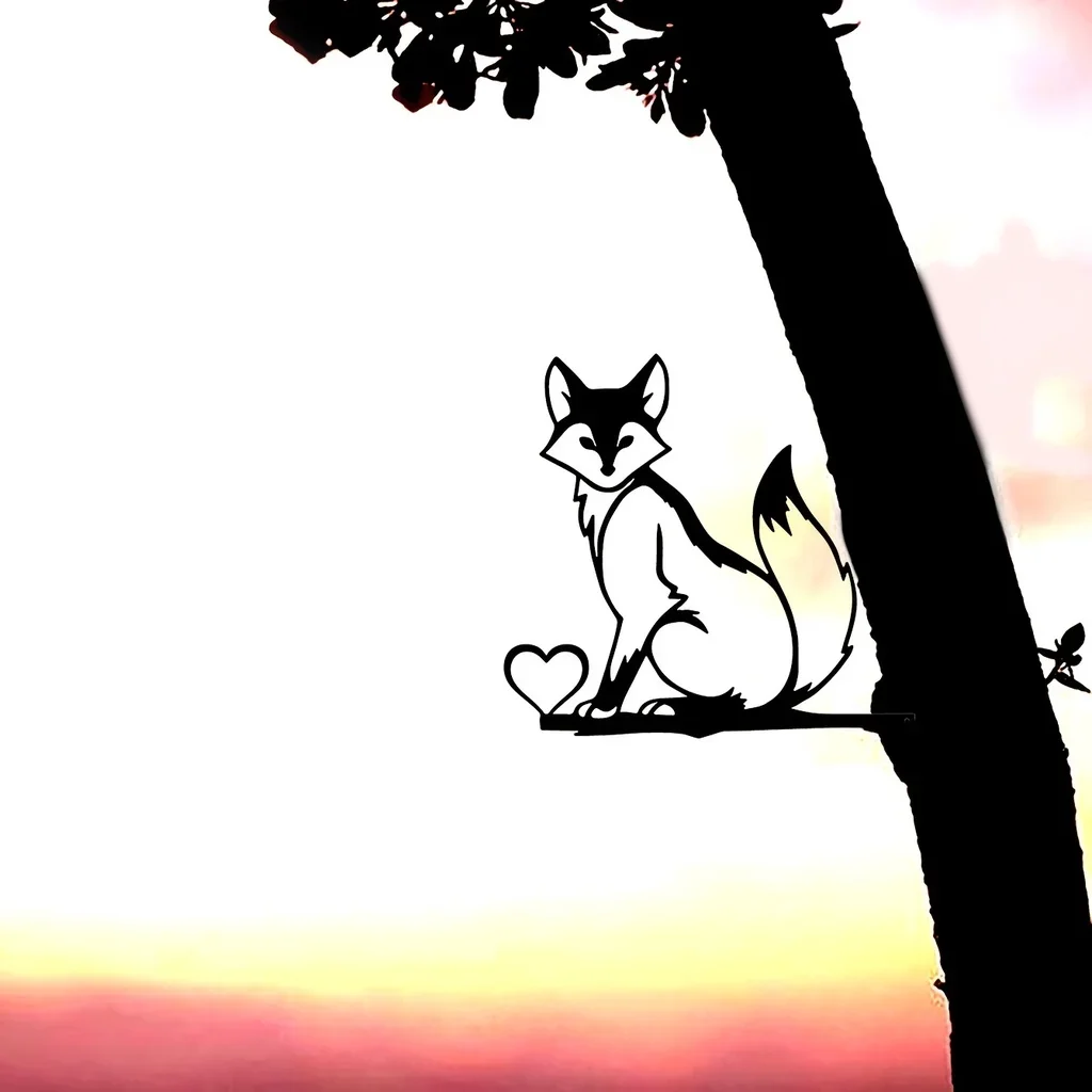 Железный силуэт маленькая лисица ствол лампа искусство на стену в саду Декор для