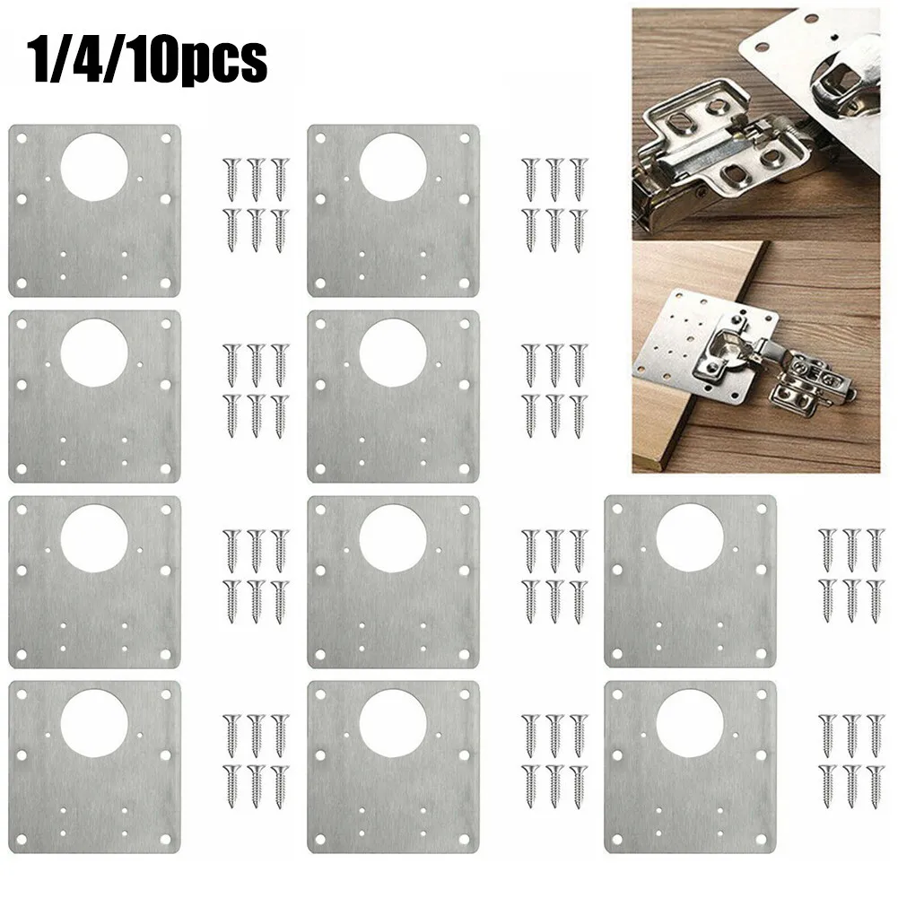 

1/4/10Pcs Cabinet Hinge Repair Plate Practical Rust Resistant Stainless Steel Furniture Cupboard Hinge Repair Mount Door Drawer