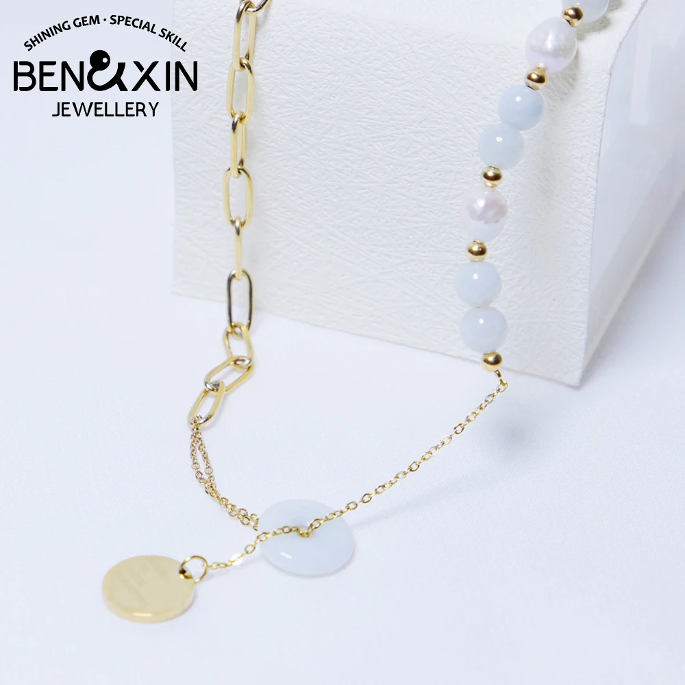 

Gold Plated Titanium Steel Classic Necklaces Natural Jade Elegant Clavicle Chain Dainty Pendant Choker Necklace for Women Jewelr