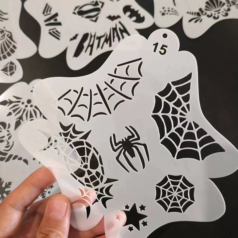 10pcs Children Face Painting Stencils Washable Body Face Tattoo Spray Painting DIY Template For Kids 13*13cm Holiday Decorations
