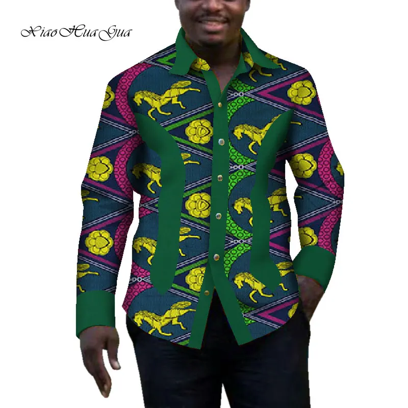 

African Print Causal Men Shirt African Men Clothing Dashiki Bazin Riche Ankara Tops African Print Batik Long Sleeve Shirt Wyn847