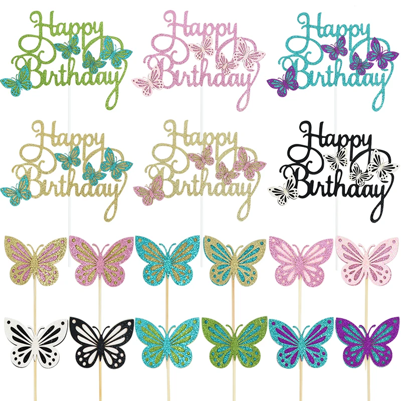 

13pcs Glitter Butterfly Cupcake Toppers Happy Birthday Cake Picks Decoration Princess Girls Birthday Party Baby Shower Supplies