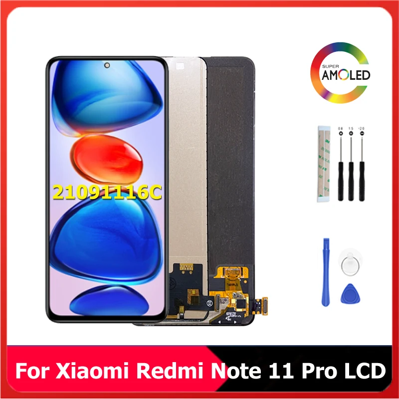 

ЖК-дисплей 6,67 ''Amoled для Xiaomi Redmi Note 11 Pro, сенсорный экран для 21091116C с рамкой, стеклянная панель, дигитайзер в сборе, наборы