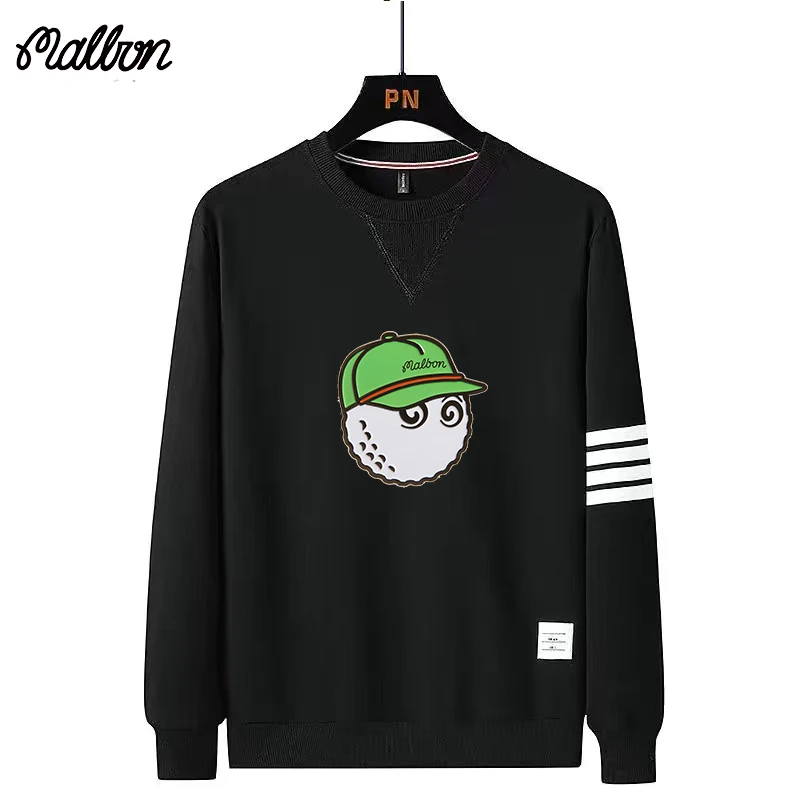 

Мужская рубашка для гольфа Malbon, осенний свитер с капюшоном, новинка 2023, Модный пуловер с круглым вырезом и длинным рукавом, свободная повсед...