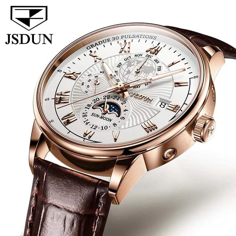

JSDUN Watch For Men Luxury Top Brand Mechanical Wristwatches Waterproof Sport Men's Watches Moon Phase Business Man Watch