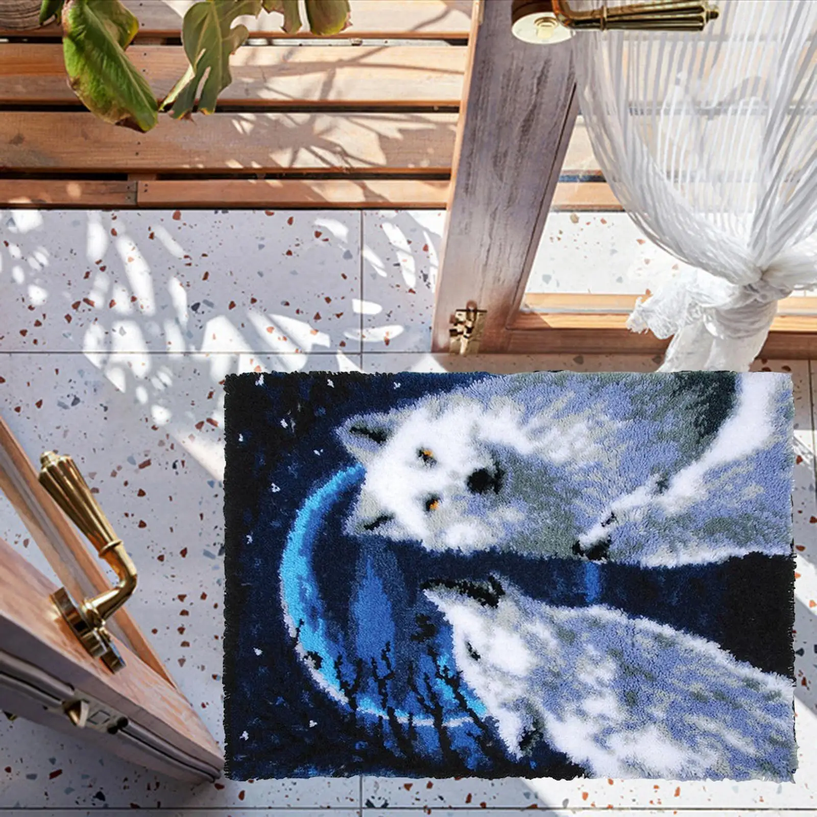 

Wolves Latch DIY Rug Making Kit Handmade Unfinished Latch Hook Cushion Stitch Kit DIY Embroidery Carpet Set for Home Decoration