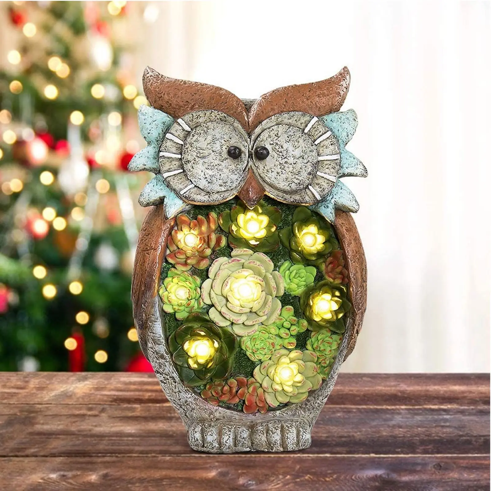 

Garden Owl Statue Solar LED Lights Resin Owl Figurine for Patio Yard Art Lawn Ornament