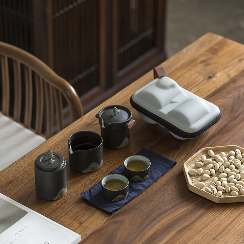 

Outdoor Tea Pot Set Ceramic Travel Portable Teaware Sets Japanese Style Gift Box Kubek Ceramiczny Kitchen Dining Bar DJ60TS