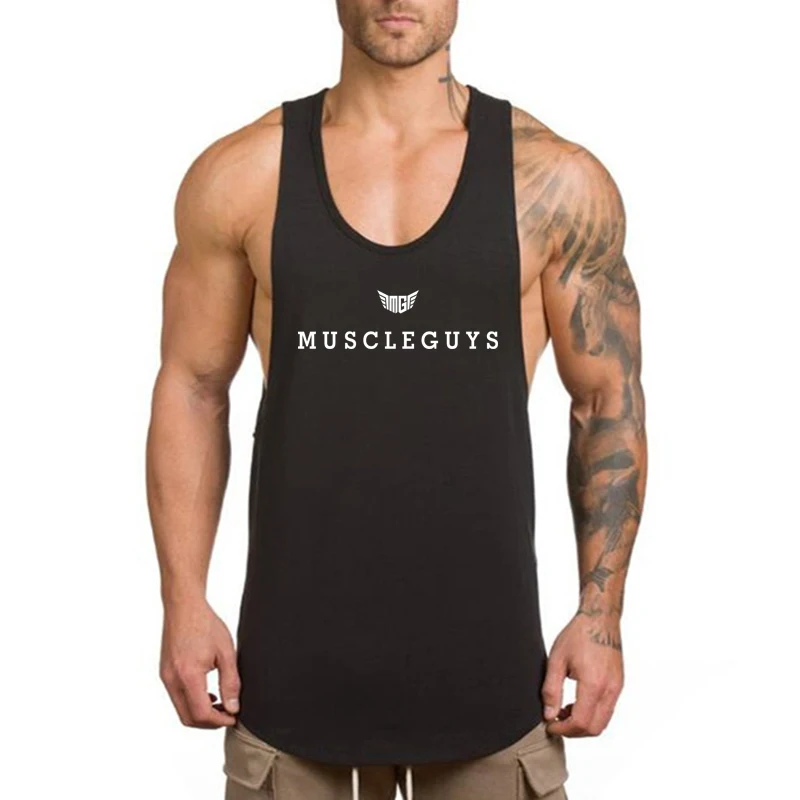 

Muscleguys Brand Gym Clothing Cotton Singlets Bodybuilding Stringer Tank Top Men Fitness Sleeveless Shirt Workout Vest Tanktop