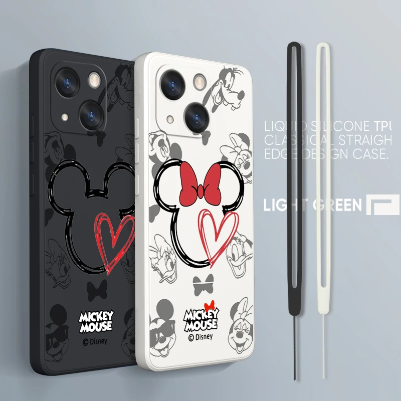 

Disney Cute Mickey Minnie Phone Case For iPhone 14 13 12 mini 11 Pro Max 8 7 Plus XR XS X Liquid Rope Funda Cover