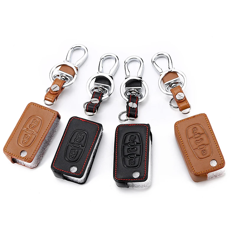 Кожаный чехол-брелок для ключей от автомобиля Peugeot 308 3008 5008 307 207 4007 RCZ 408 Citroen C3 2