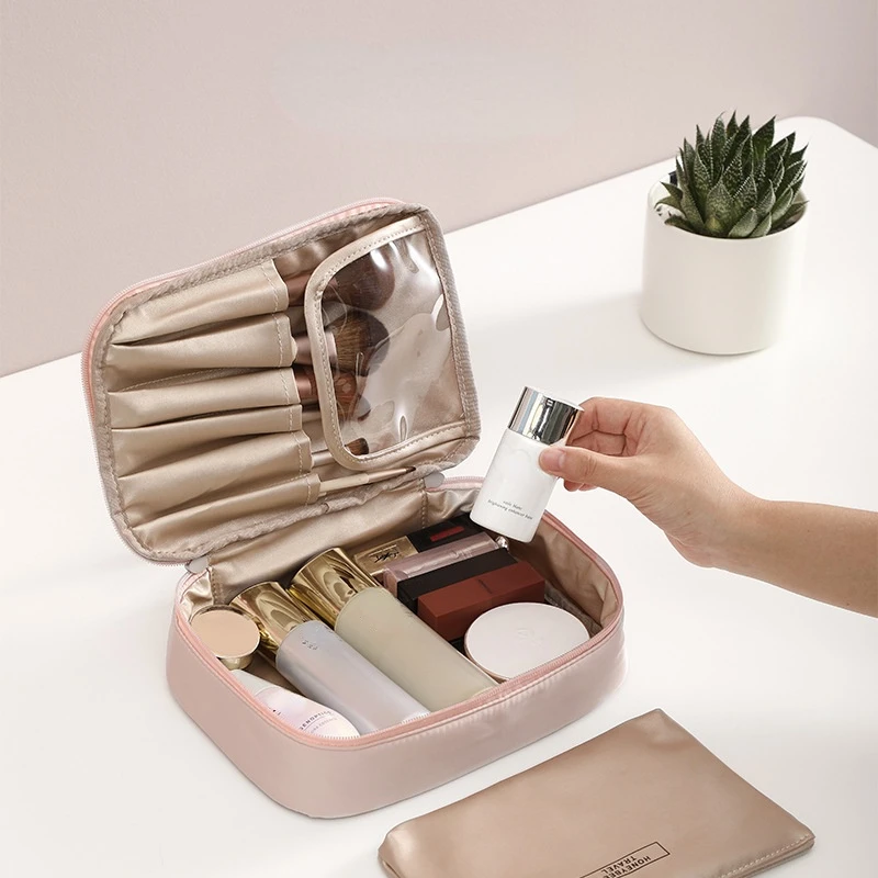 

Portable Travel Cosmetic Bag Women Make Up Box Bag Large Capacity Beautician Toiletry Makeup Brushes Lipstick Storage Organizer