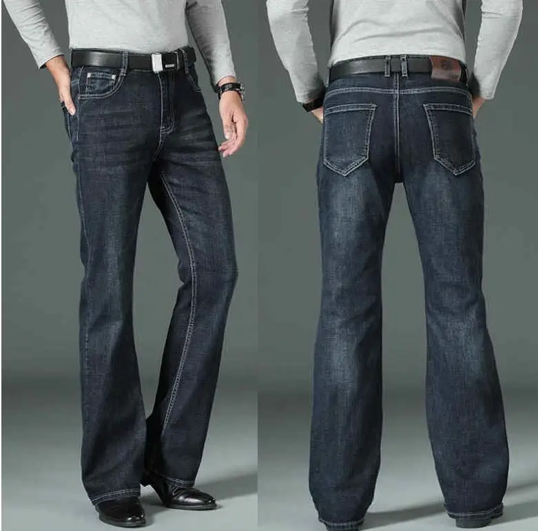 Мужские джинсы с высокой талией эластичные свободные расклешенные джинсовые