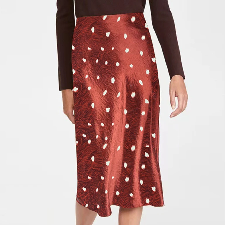 

Women Dot Printed High Waist Skirt 2022 new All-match Fashion Ladies Midi Jupe