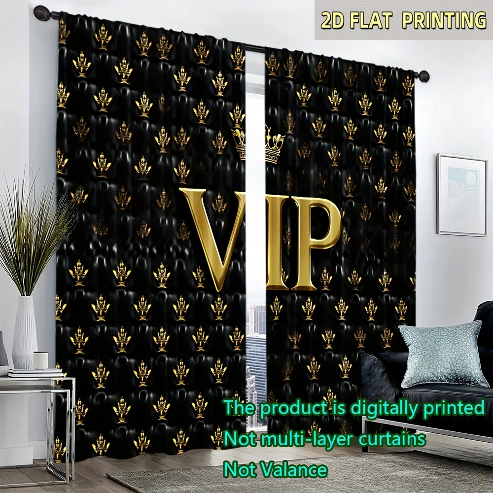 Фото 2 шт. VIP-шторы с короной, роскошные, черно-золотые, с принтом, затемняющие, для гостиной, спальни, декор для дома №3
