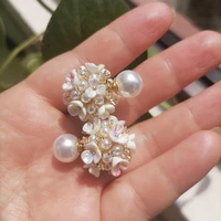 ajojewel double sided pearl stud earrings flower sweet style statement fashion earring for women beauty gift items