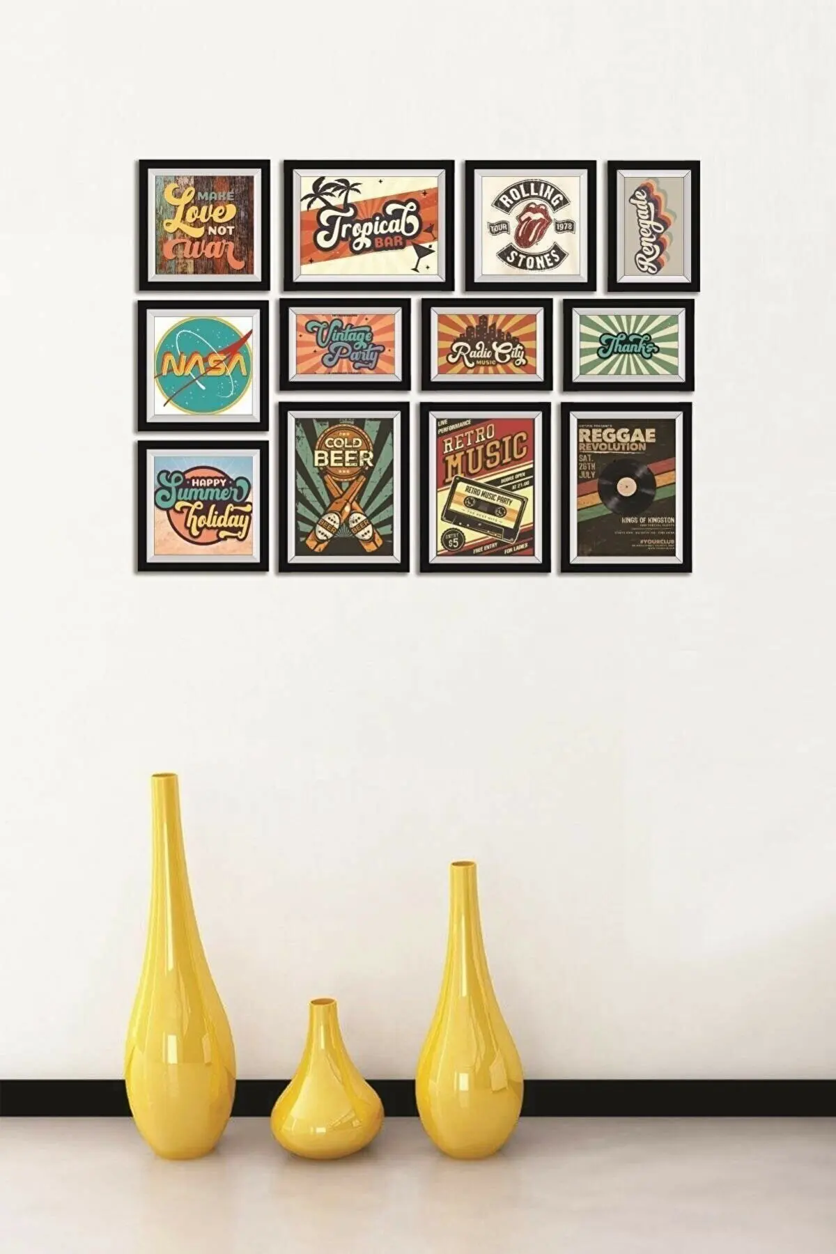 

12 Piece Wooden Painting Set - Retro Music Mdf Wall Decor For Living Room Bedroom Living 65x50 Cm