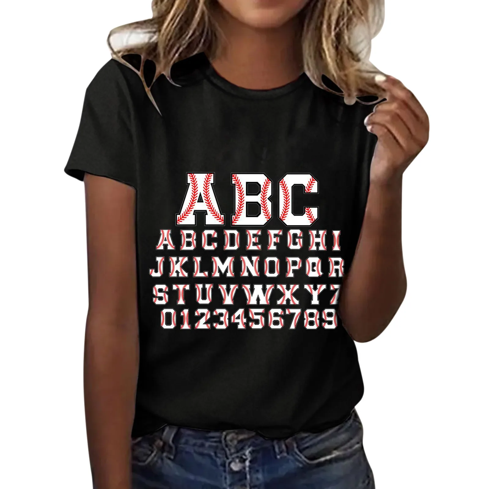 

Женская блузка с коротким рукавом и круглым вырезом, с надписью