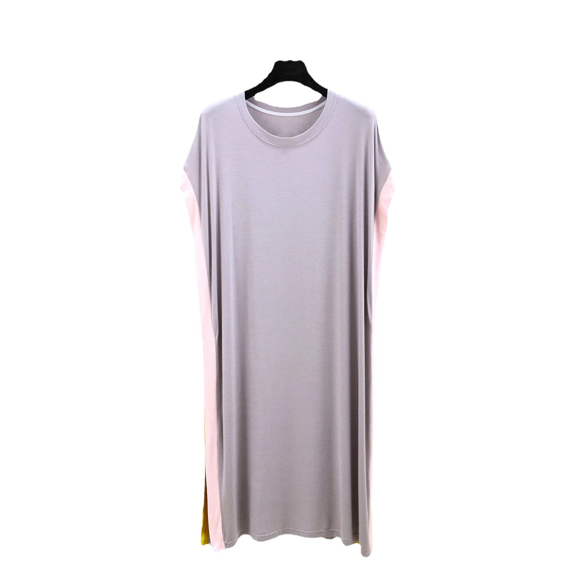 Modal Side White Stripe Color Nightgowns Fashion Plus Size Nightdress Summer Thin Round Neck Batwing Short Sleeve Sleeping Dress
