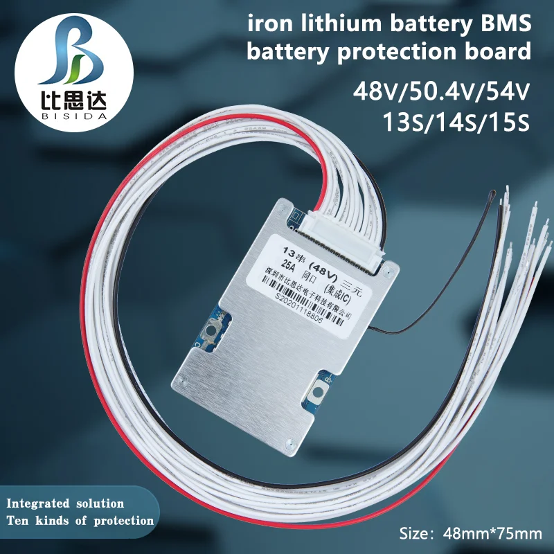 

Bisida BMS lithium ion Battery 13S/48V 14S/50.4V 15S/54V Common Port 18650 Battery with balance NTC for E-Bike,Solar Battery