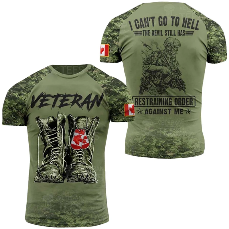 

Canada Camouflage T Shirts Men ARMY VETERAN Combat Tops 3D Military Camo Print Canadian Soldiers T-shirt Beige Field Clothing