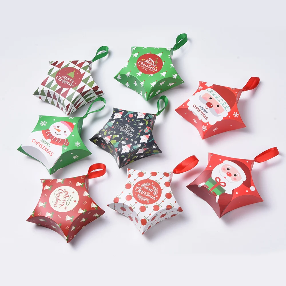 

50Sets Star Shape Christmas Gift Boxes with Ribbon for Festival Presents Candies Cookies Favor Wrapping Bags 12x12x4.05cm