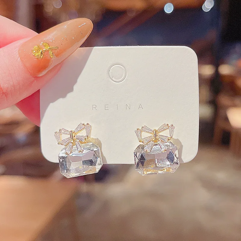 

Wholesale Bow Crystal Zircon Earrings Female Women Stud Sterling Silvers Post Dropshipping Jewelry Gift
