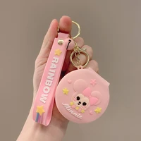 kawaii pink minnie makeup mirror keychain cute cartoon keyring fashion girls bags ornaments accessories
