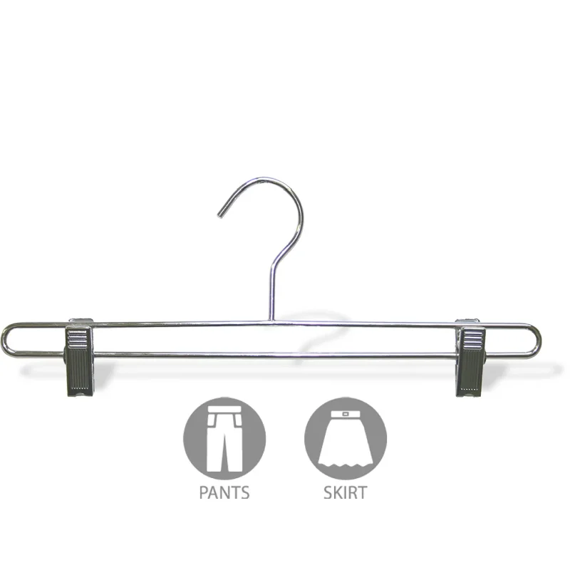 

Chrome Bottom Hanger w/ Adjustable Cushion Clips, Box of 100, 14 Inch Strong Metal Pants Hangers for Slacks o
