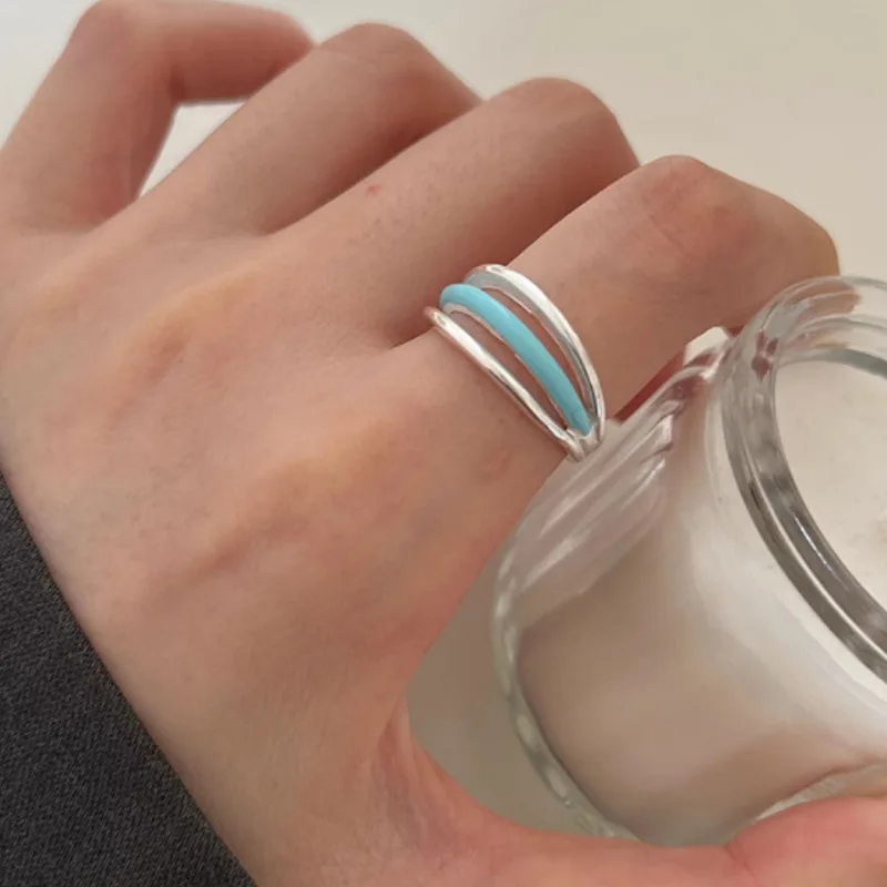 

Кольца из стерлингового серебра 925 пробы для женщин, 3-слойные синие простые минималистичные открытые Регулируемые кольца на палец, модная ж...