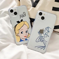 disney alice princess transparent phone cases for iphone 13 12 11 pro max xr xs max x lady girl cartoon anti drop soft cover