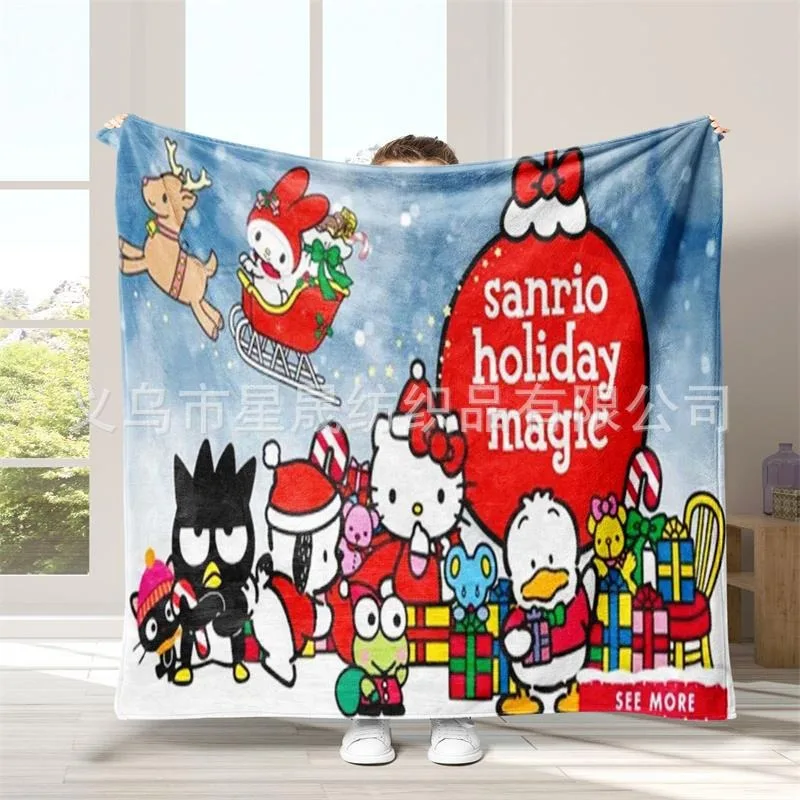 

Sanrio My Melody Kuromi Hellokitty Plush Throw Blanket Cartoon Print Flannel Comfortable Soft Travel Blanket Cute Christmas Gift