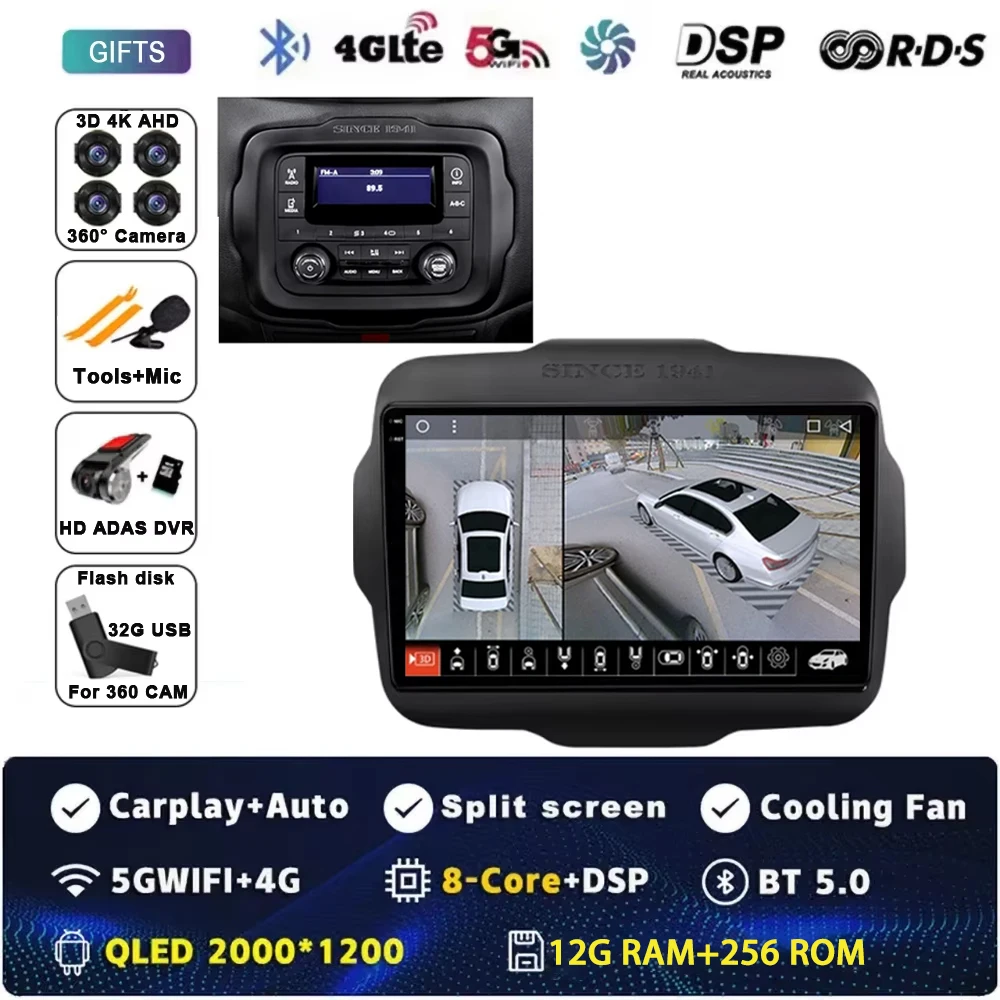 

Android 15 Carplay Auto для Jeep Renegade 2016-2020 Автомобильный радиоприемник Мультимедийный видеоплеер Навигация GPS Без 2Din 2 Din DVD DSP 4G W