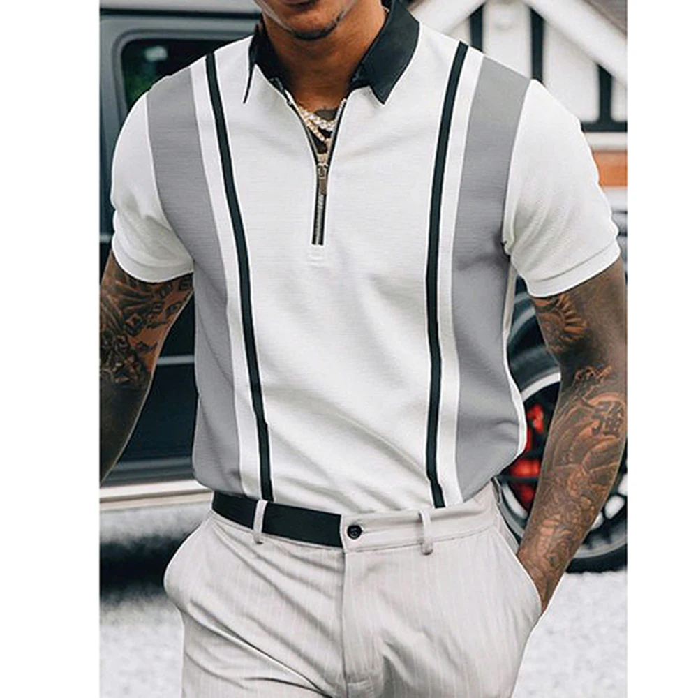 

Men's Everyday POLO Shirt Lapel Stylish Comfortable Zipper Stripe 3D Printed Street Casual Luxury POLO Shirt Men's Summer 2023