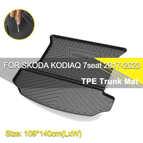 Для Skoda Kodiaq 7-местный 2017-2023 коврик для багажника автомобиля из ТПЭ водонепроницаемый нескользящий резиновый подкладка для груза аксессуары