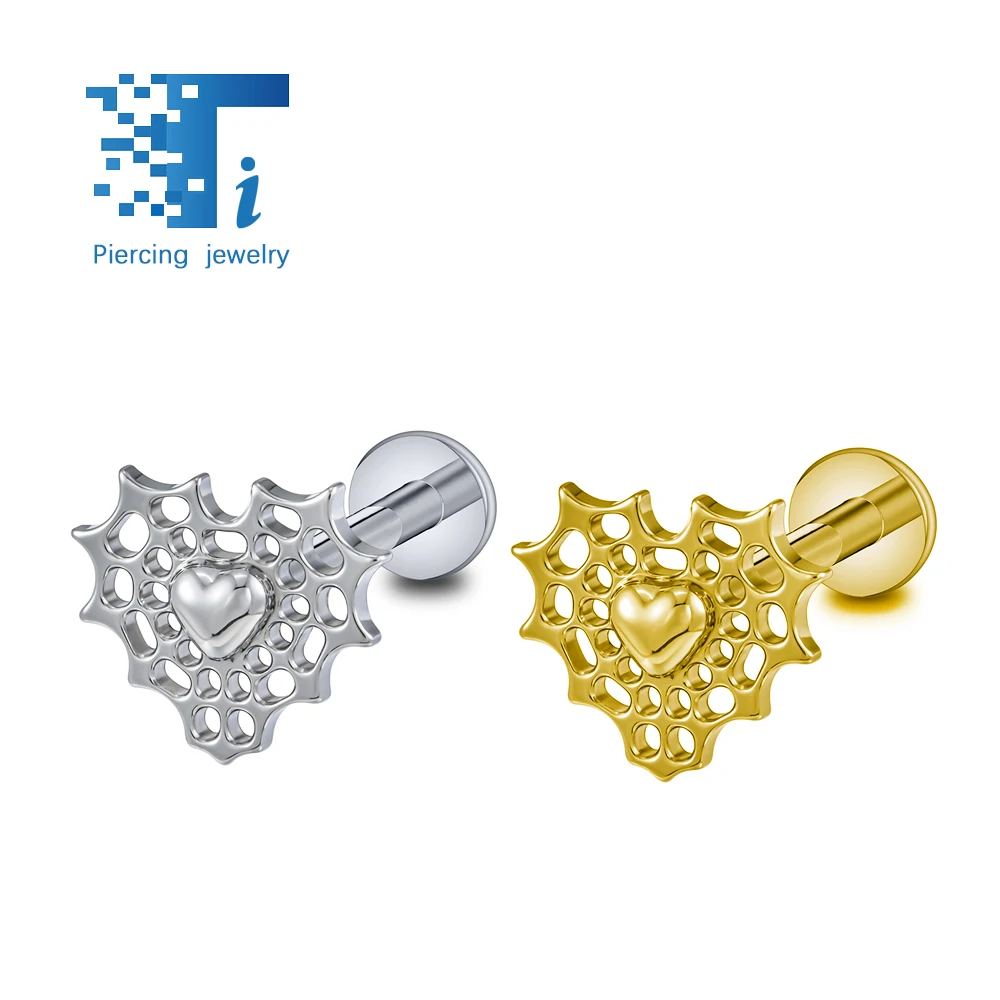 Серьги-гвоздики из титана F136 в форме сердца ювелирные украшения для пирсинга с