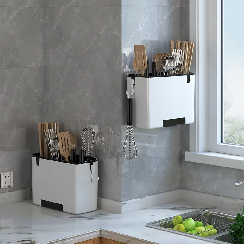 

Kitchen Storage Shelf Wall-mounted Spoon Fork Knief Chopsticks Drain Holder Multifunctional Drain Storage Box Cutlery Organizer