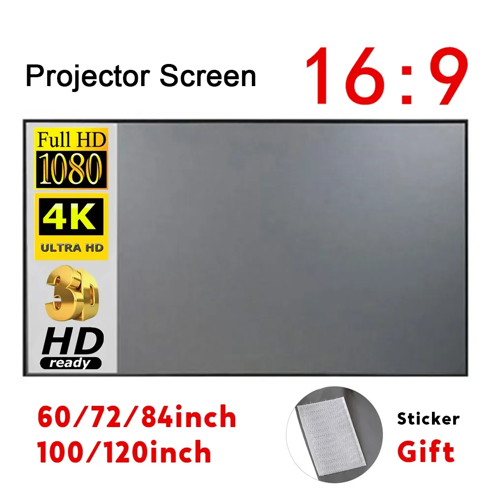 

60”/72''/84''/100''/120''Portable Projector Screen HD 16:9 White Dacron Diagonal Projection Sc