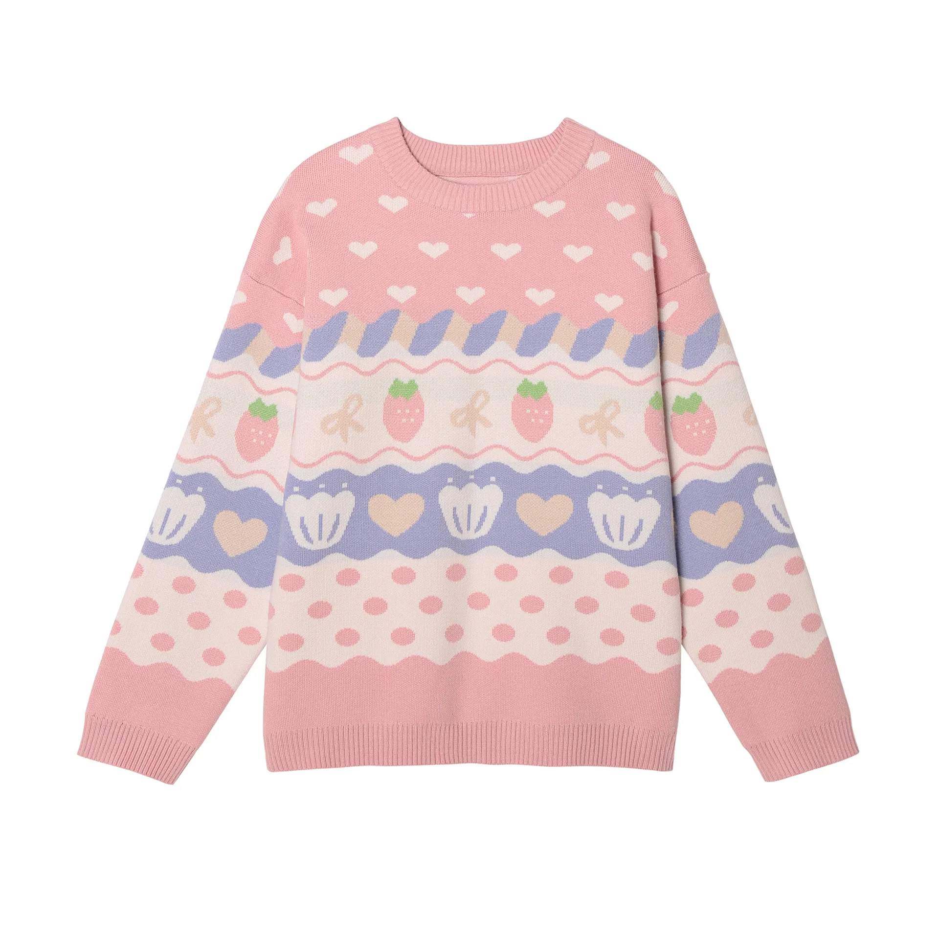 

Женский трикотажный свитер большого размера, с принтом клубники