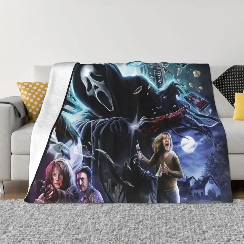 

Scream Halloween Movie Blanket Warm Fleece Soft Flannel Horror Ghost Throw Blankets for Bedding Couch Travel Spring Autumn