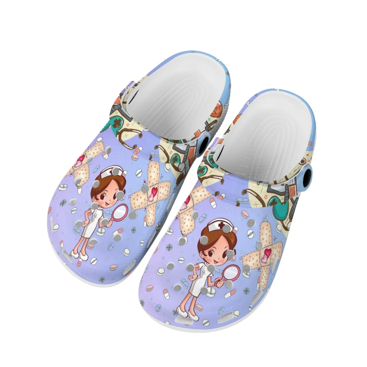 

2023 Multicolor Pretty Nurse With Medical Equipment Design Unisex Hole Outdoors Sandals Hospital Working Comfortable Breathable