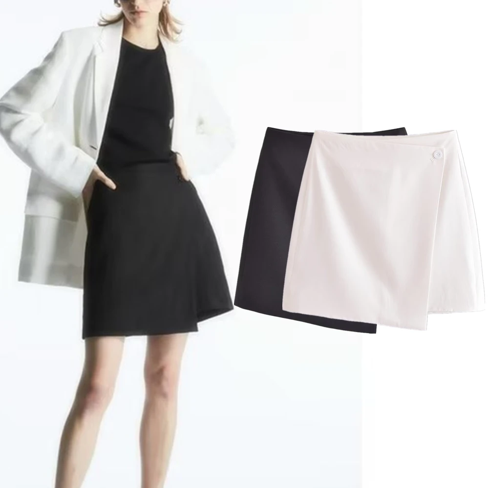 

Jenny&Dave High Waist Simple Solid Office Ladies Skirt French Fashion Elegant Asymmetrical Mini Skirts Womens