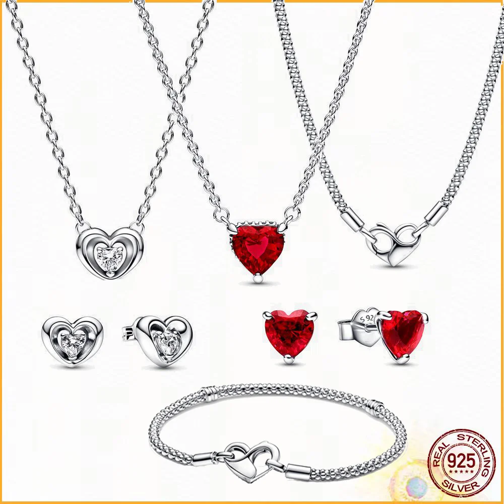 

Radiant Heart Gift Set Time Necklace Chain 2023 925 Sterling Silver Earring Fit Original Charm Diy Bracelet Jewelry Women's Gift