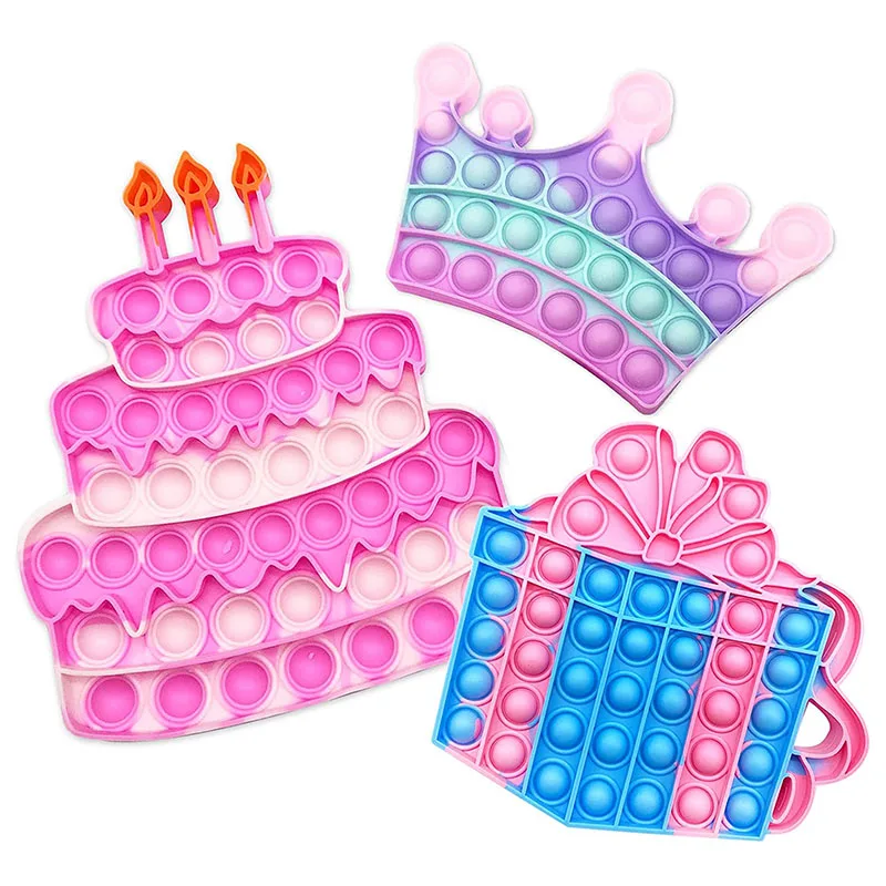 

3Pack Fidget Birthday Cake Gift Poppet Girls Fidget Toy Set Crown Stress Relief Toy for Kids Silicone Stress Anxiety Relief Toys