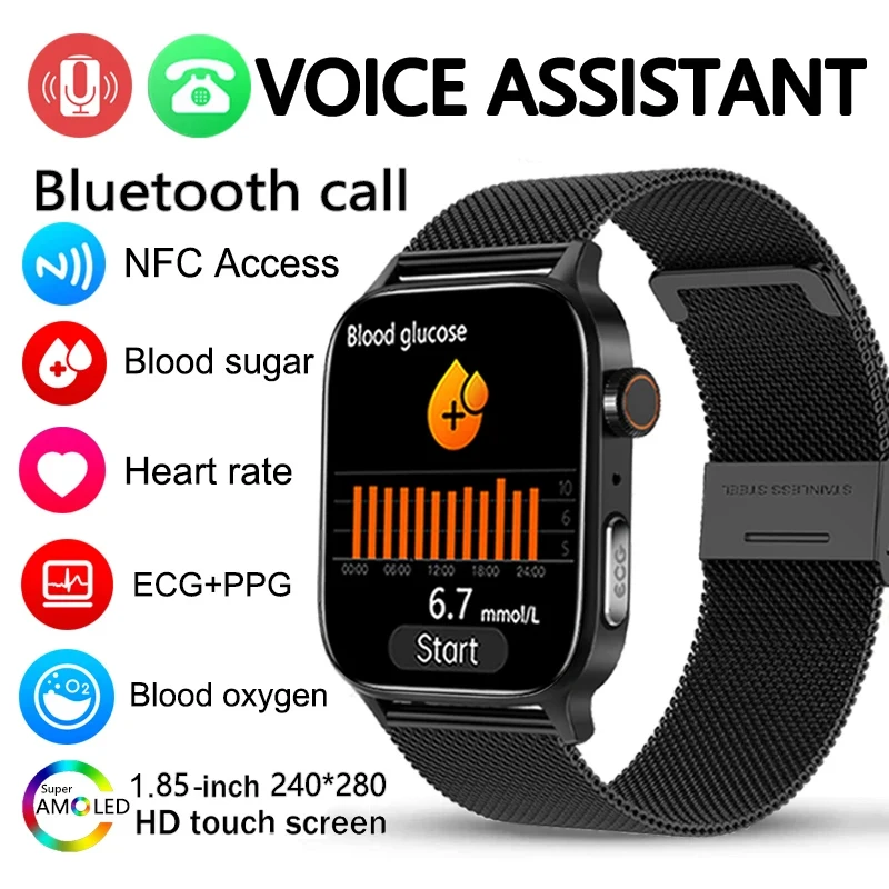 

Новинка 2023, умные часы с функцией измерения уровня сахара в крови, экг + фпг, мужские умные часы с голосовым помощником с искусственным интел...